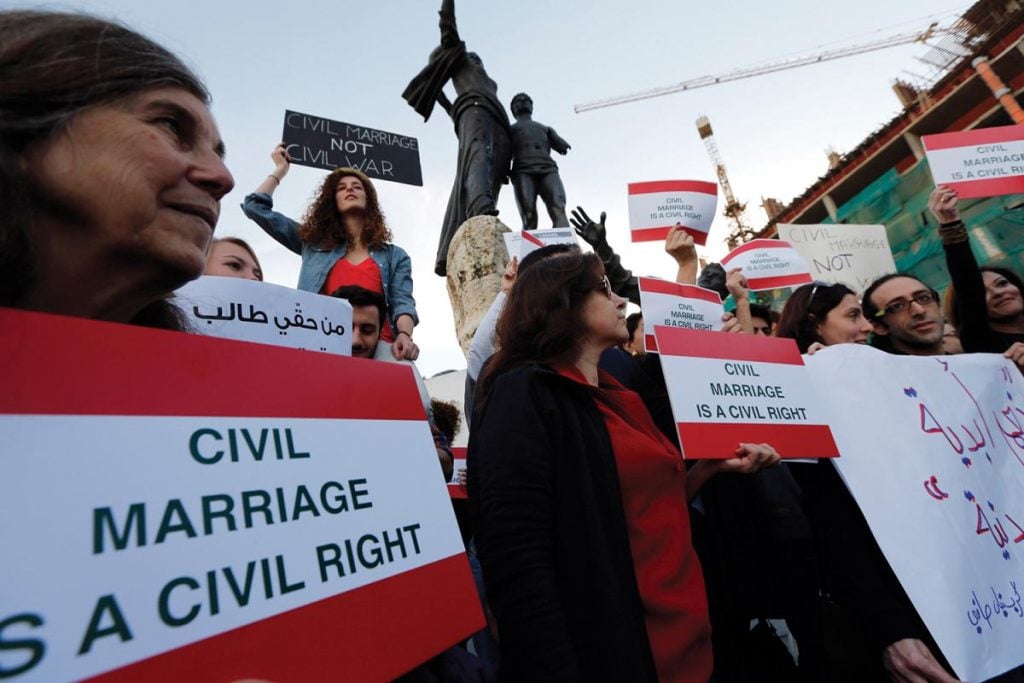 Protest for civil marriage rights happening in Beirut, Lebanon